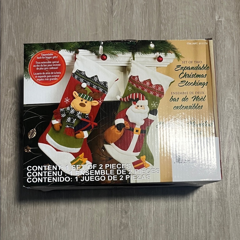 Expandable‎ Christmas Stockings Set - Santa and Reindeer